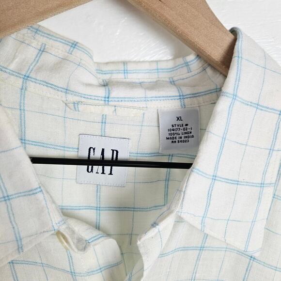 Gap Vintage Y2K Linen Button Front Shirt Men's XL Off White Blue Long Sleeve - Picture 4 of 7